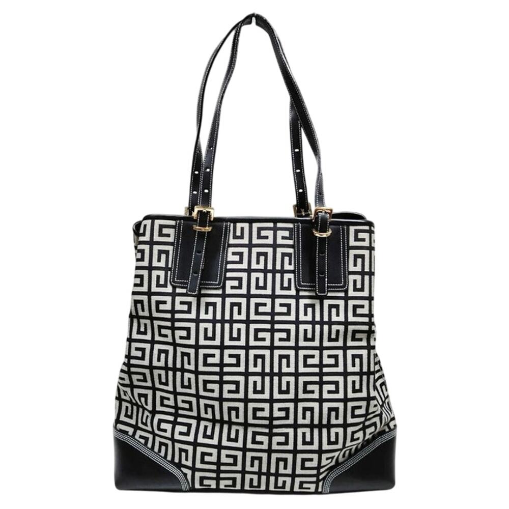 Vintage Givenchy G Cube Monogram Canvas Tote Black Leather Made France 2002